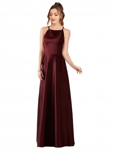 Sleeveless Halter Neck Satin A-Line Prom Dress / Bridesmaid Dress Brighton