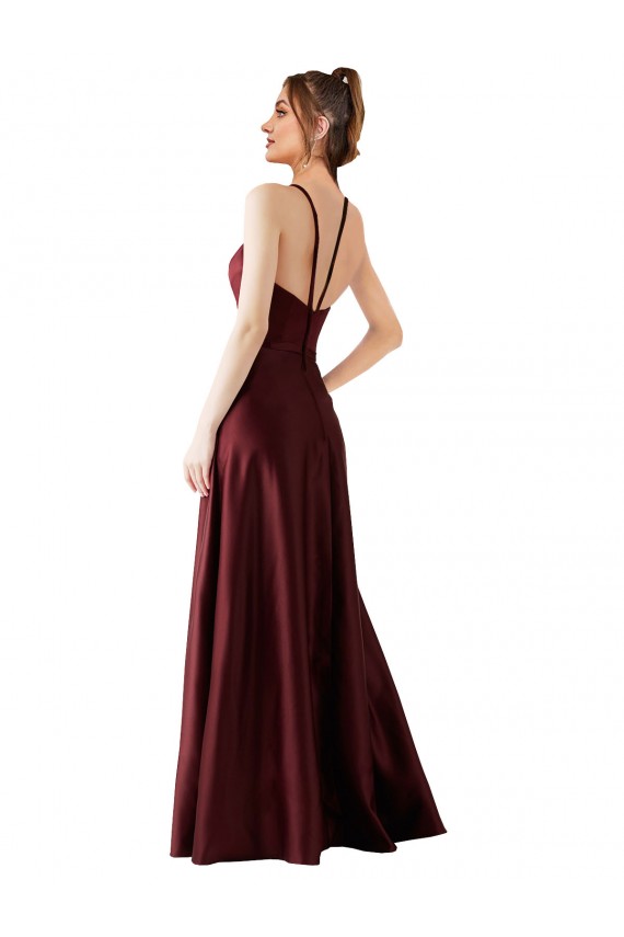 Sleeveless Halter Neck Satin A-Line Prom Dress / Bridesmaid Dress Brighton