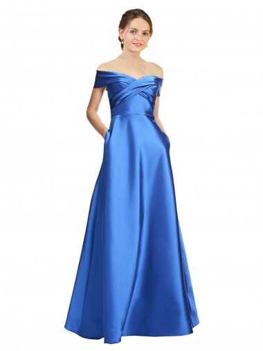 Sleeveless Off the Shoulder Satin A-Line Black Tie Evening Gown / Prom Dress / Bridesmaid Dress Brighton