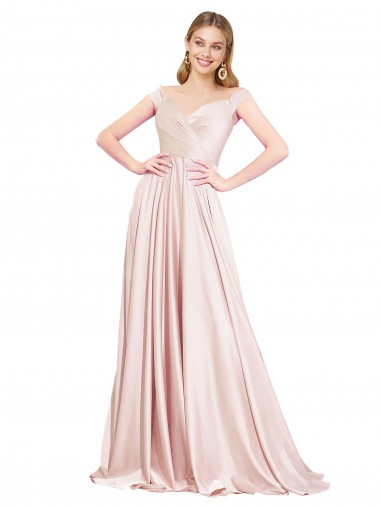 Sleeveless Off the Shoulder Satin A-Line Formal Evening Gown / Prom Dress / Bridesmaid Dress Brighton