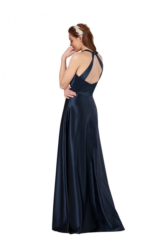 Sleeveless V-Neck Keyhole Back Satin A-Line Formal Evening Gown / Prom Dress / Bridesmaid Dress Brighton