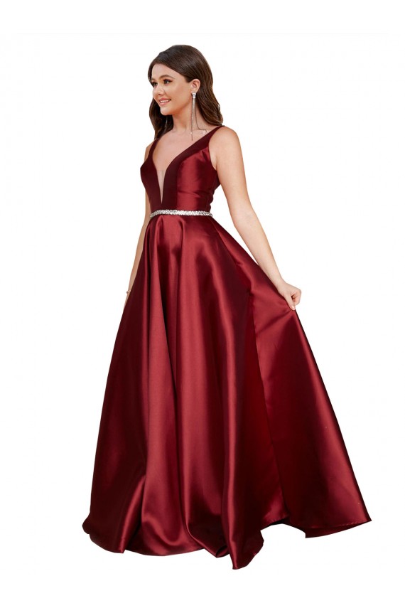 Sleeveless V-Neck V-Back Satin A-Line Formal Plus Size Evening Gown / Prom Dress / Bridesmaid Dress Brighton