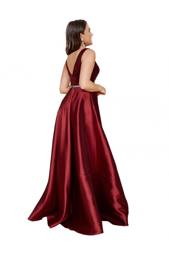 Sleeveless V-Neck V-Back Satin A-Line Formal Plus Size Evening Gown / Prom Dress / Bridesmaid Dress Brighton