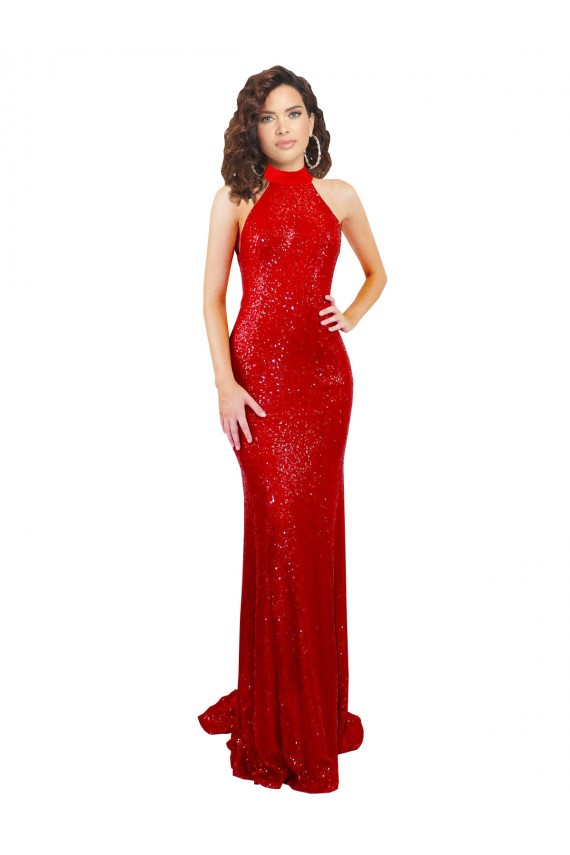 Sleeveless Halter Neck Open Back Sequin Mermaid Formal Evening Gown / Prom Dress / Bridesmaid Dress Brighton