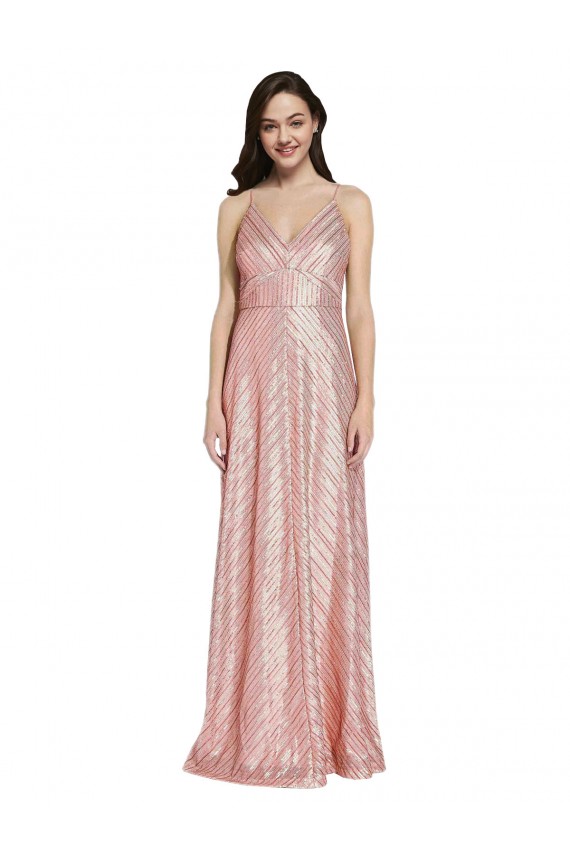 Sleeveless V-Neck Low Back Sequin Sheath Formal Evening Gown / Prom Dress / Bridesmaid Dress Brighton