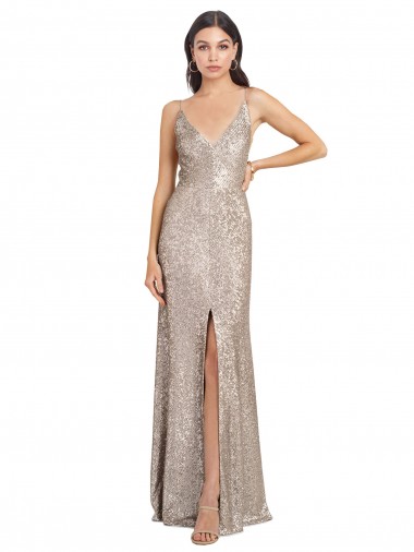 Sleeveless V-Neck V-Back Sequin & Sparkling Sequin Sheath Formal Evening Gown / Prom Dress / Bridesmaid Dress Brighton