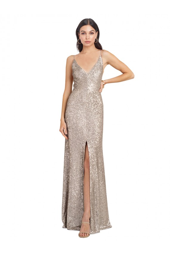 Sleeveless V-Neck V-Back Sequin & Sparkling Sequin Sheath Formal Evening Gown / Prom Dress / Bridesmaid Dress Brighton