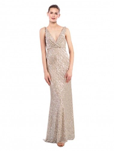 Sleeveless V-Neck Low Back Sequin & Sparkling Sequin Sheath Formal Evening Gown / Prom Dress / Bridesmaid Dress Brighton