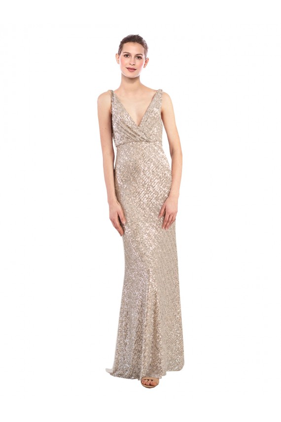 Sleeveless V-Neck Low Back Sequin & Sparkling Sequin Sheath Formal Evening Gown / Prom Dress / Bridesmaid Dress Brighton
