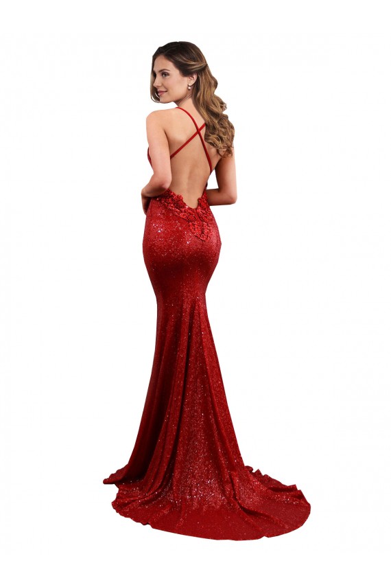 Sleeveless V-Neck Low Back Sequin Mermaid Evening Gown / Bridesmaid Dress Brighton