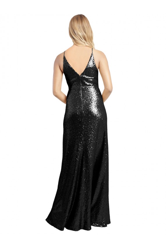 Sleeveless Spaghetti Straps V-Back Sequin A-Line Formal Evening Gown / Prom Dress / Bridesmaid Dress Brighton