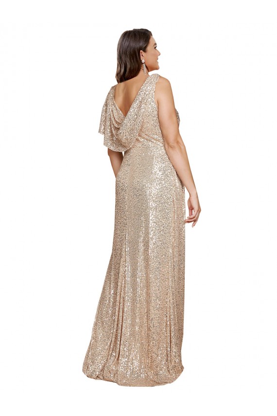 Sleeveless V-Neck Sequin A-Line Black Tie Plus Size Evening Gown / Prom Dress / Bridesmaid Dress Brighton