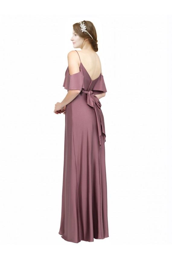 Cold Shoulder Off the Shoulder Low Back Silk like Satin Sheath Formal Evening Gown / Prom Dress / Bridesmaid Dress Brighton