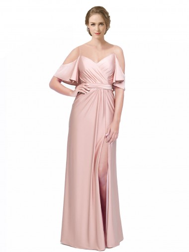 Cold Shoulder Off the Shoulder Low Back Silk like Satin Sheath Formal Evening Gown / Prom Dress / Bridesmaid Dress Brighton
