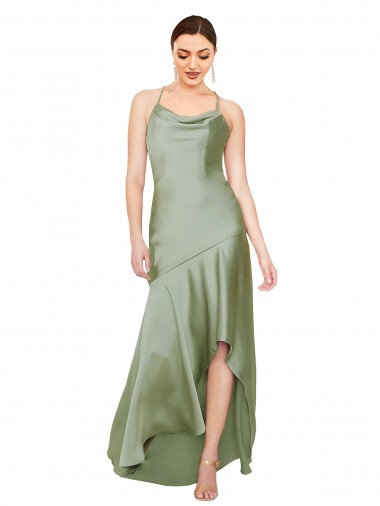 Sleeveless Cowl Neck Criss Cross Open Back Silk like Satin A-Line High Low Evening Gown / Prom Dress / Bridesmaid Dress Brighton