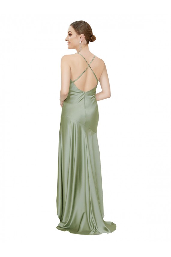 Sleeveless Cowl Neck Criss Cross Open Back Silk like Satin A-Line High Low Evening Gown / Prom Dress / Bridesmaid Dress Brighton