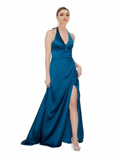 Sleeveless Halter Neck Open Back Silk like Satin A-Line Formal Evening Gown / Prom Dress / Bridesmaid Dress Brighton