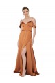 Cold Shoulder Spaghetti Straps Low Back Silk like Satin A-Line Formal Evening Gown / Prom Dress / Bridesmaid Dress Brighton