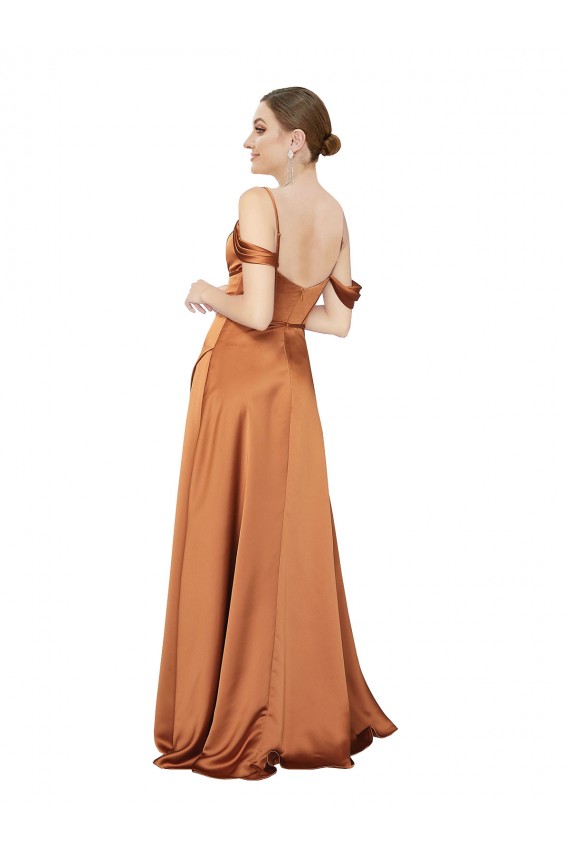 Cold Shoulder Spaghetti Straps Low Back Silk like Satin A-Line Formal Evening Gown / Prom Dress / Bridesmaid Dress Brighton