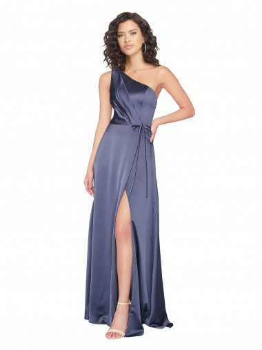 Sleeveless Dusk One Shoulder Silk like Satin A-Line Formal Evening Gown / Prom Dress / Bridesmaid Dress Brighton