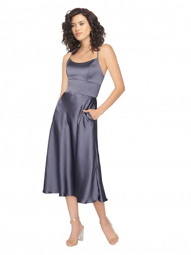 Sleeveless Scoop Neck Criss Cross Back Silk like Satin A-Line Prom Dress / Bridesmaid Dress Brighton
