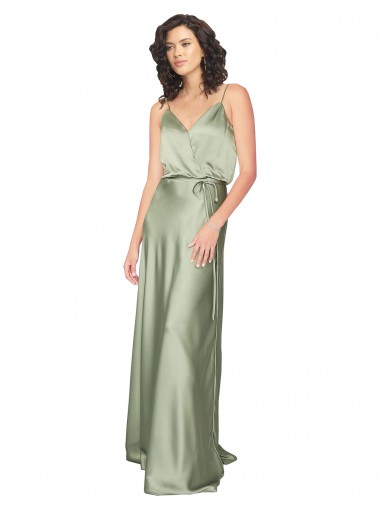 Sleeveless V-Neck V-Back Silk like Satin A-Line Formal Evening Gown / Bridesmaid Dress Brighton