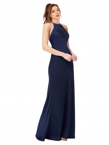 Sleeveless High Neck Criss Cross Back Silk like Satin Sheath Formal Evening Gown / Prom Dress / Bridesmaid Dress Brighton