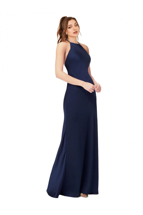 Sleeveless High Neck Criss Cross Back Silk like Satin Sheath Formal Evening Gown / Prom Dress / Bridesmaid Dress Brighton