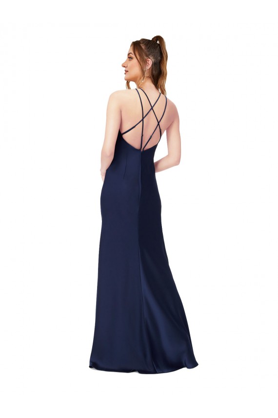 Sleeveless High Neck Criss Cross Back Silk like Satin Sheath Formal Evening Gown / Prom Dress / Bridesmaid Dress Brighton