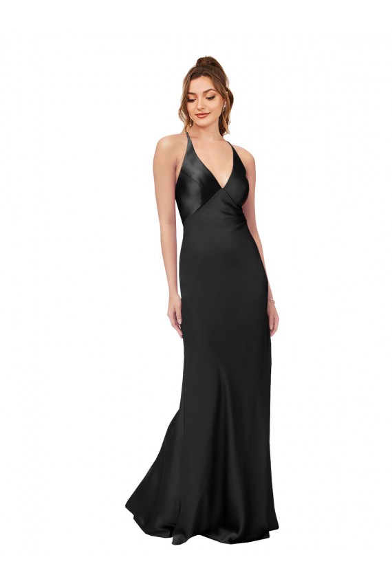 Sleeveless V-Neck Criss Cross Back Silk like Satin Sheath Black Tie Evening Gown / Prom Dress / Bridesmaid Dress Brighton