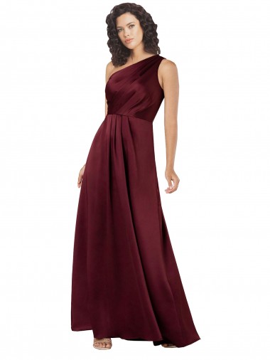 Sleeveless Burgundy One Shoulder Silk like Satin A-Line Formal Evening Gown / Prom Dress / Bridesmaid Dress Brighton