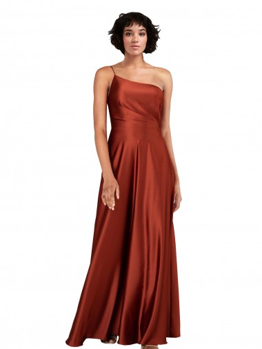 Sleeveless Burnt Orange One Shoulder Silk like Satin A-Line Black Tie Evening Gown / Prom Dress / Bridesmaid Dress Brighton