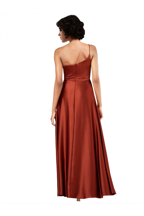 Sleeveless Burnt Orange One Shoulder Silk like Satin A-Line Black Tie Evening Gown / Prom Dress / Bridesmaid Dress Brighton