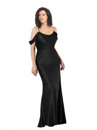 Sleeveless Black Off the Shoulder Low Back Silk like Satin A-Line Formal Dress / Bridesmaid Dress Brighton