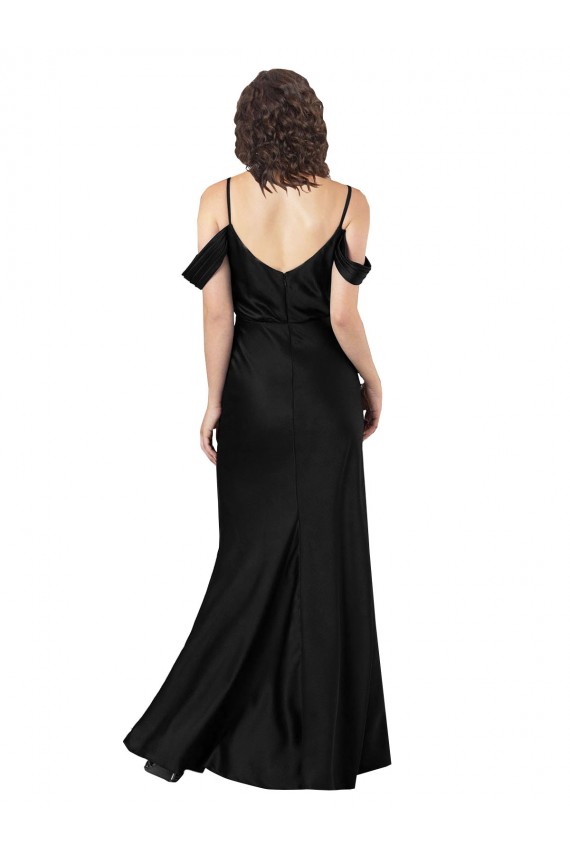 Sleeveless Black Off the Shoulder Low Back Silk like Satin A-Line Formal Dress / Bridesmaid Dress Brighton