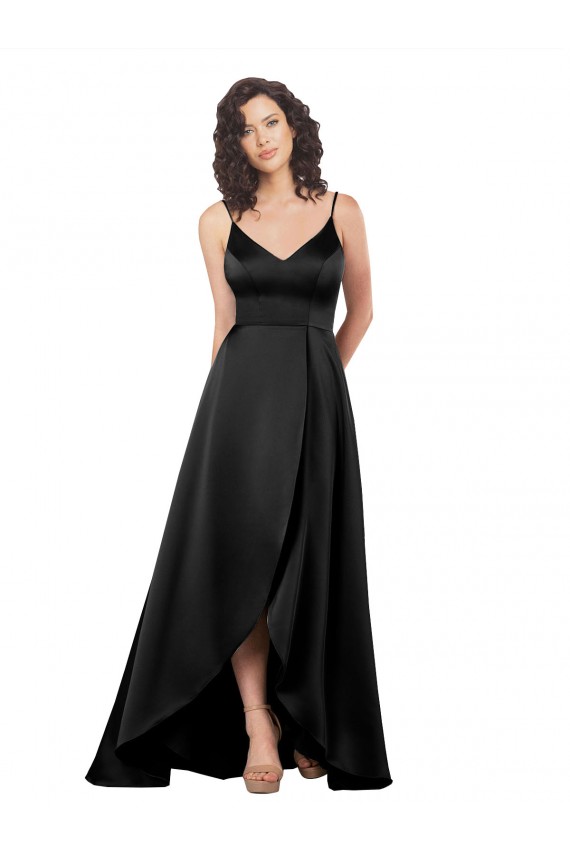 Sleeveless V-Neck Low Back Silk like Satin A-Line High Low Evening Gown / Prom Dress / Bridesmaid Dress Brighton