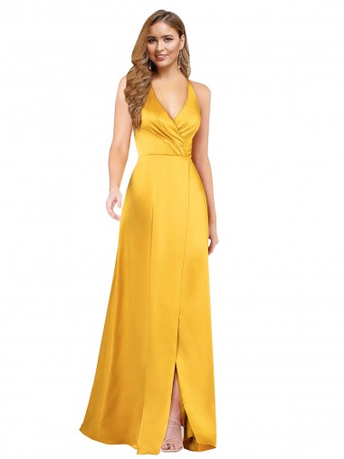 Sleeveless V-Neck Open Back Silk like Satin A-Line Formal Dress / Bridesmaid Dress Brighton