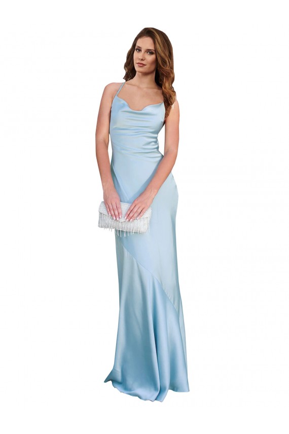 Sleeveless Cowl Neck Criss Cross Open Back Silk like Satin Sheath Formal Evening Gown / Prom Dress / Bridesmaid Dress Brighton