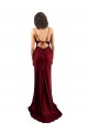 Sleeveless Burgundy Cowl Neck Criss Cross Open Back Silk like Satin Sheath Prom Dresses Brighton