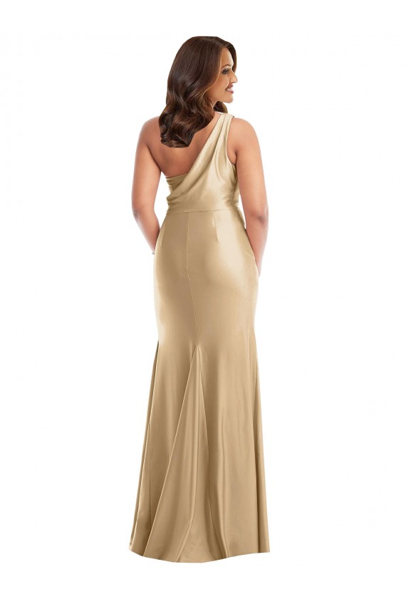 Sleeveless Soft Gold One Shoulder Silk like Satin Mermaid Formal Plus Size Evening Gown / Prom Dress / Bridesmaid Dress Brighton