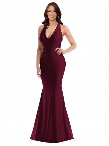 Sleeveless V-Neck Open Back Silk like Satin Mermaid Formal Plus Size Evening Gown / Prom Dress / Bridesmaid Dress Brighton