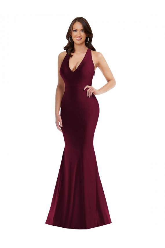 Sleeveless V-Neck Open Back Silk like Satin Mermaid Formal Plus Size Evening Gown / Prom Dress / Bridesmaid Dress Brighton