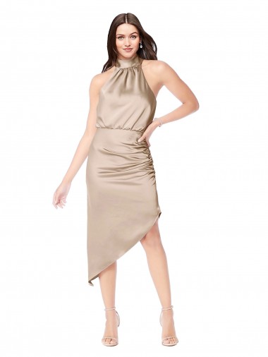 Sleeveless Halter Neck Silk like Satin A-Line High Low Prom Dress / Bridesmaid Dress Brighton