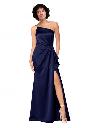 Sleeveless Sapphire One Shoulder Silk like Satin A-Line Black Tie Evening Gown / Prom Dress / Bridesmaid Dress Brighton