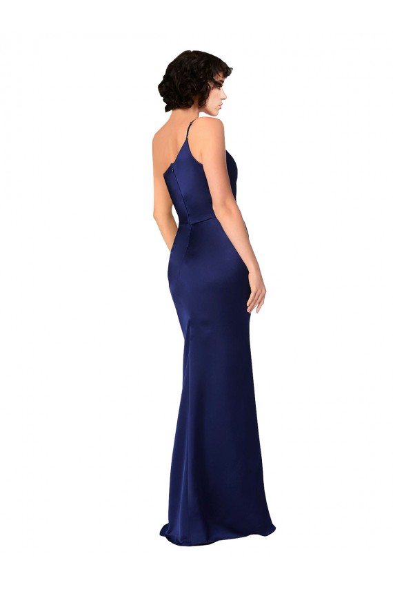 Sleeveless Sapphire One Shoulder Silk like Satin A-Line Black Tie Evening Gown / Prom Dress / Bridesmaid Dress Brighton