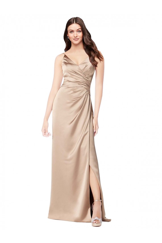 Sleeveless Champagne Pink Spaghetti Straps Low Back Silk like Satin A-Line Formal Evening Gown / Prom Dress / Bridesmaid Dress Brighton