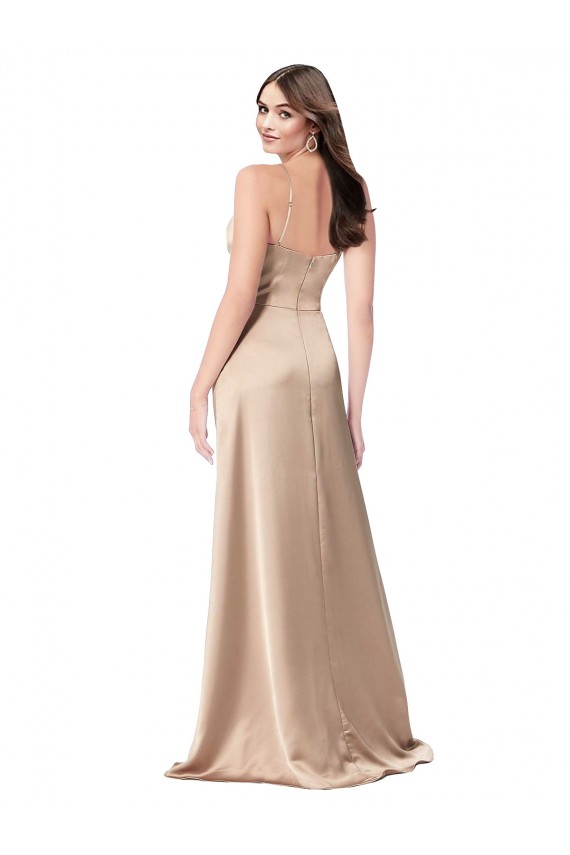Sleeveless Champagne Pink Spaghetti Straps Low Back Silk like Satin A-Line Formal Evening Gown / Prom Dress / Bridesmaid Dress Brighton