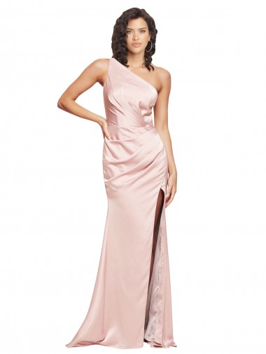 Sleeveless One Shoulder Low Back Silk like Satin Sheath Formal Evening Gown / Prom Dress / Bridesmaid Dress Brighton