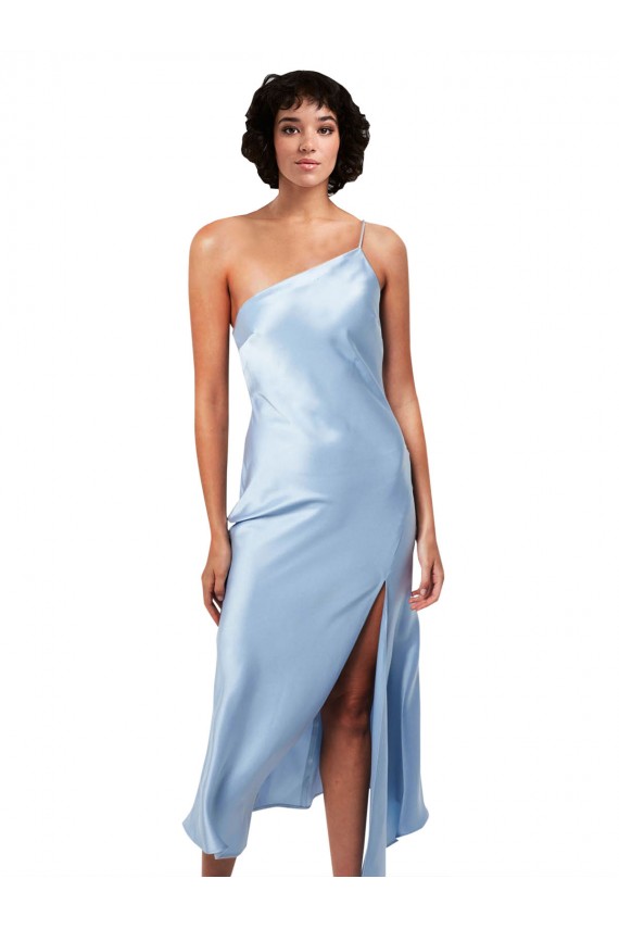 Sleeveless Light Sky Blue One Shoulder Silk like Satin A-Line Formal Evening Gown / Prom Dress / Bridesmaid Dress Brighton