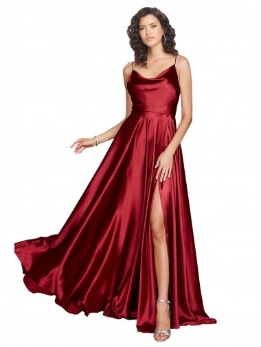 Sleeveless Spaghetti Straps Low Back Silk like Satin A-Line Black Tie Evening Dress / Prom Dress / Bridesmaid Dress Brighton